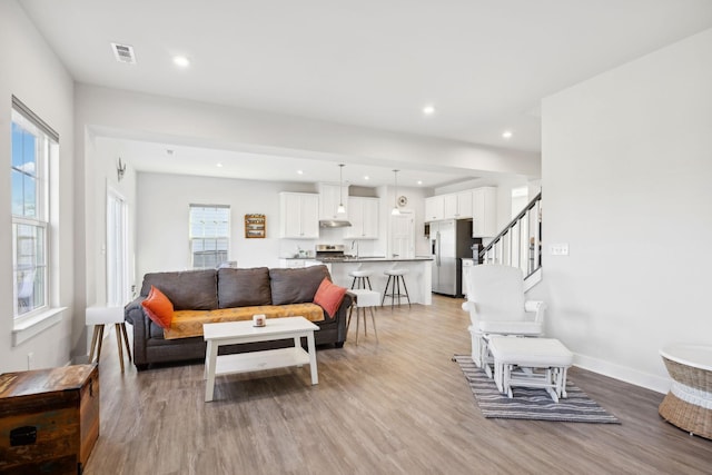 living room featuring light hardwood / wood-style flooring