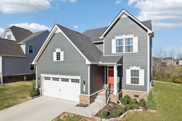 view of front property with a garage and a front lawn