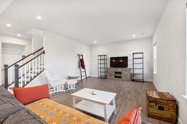 living room with hardwood / wood-style flooring