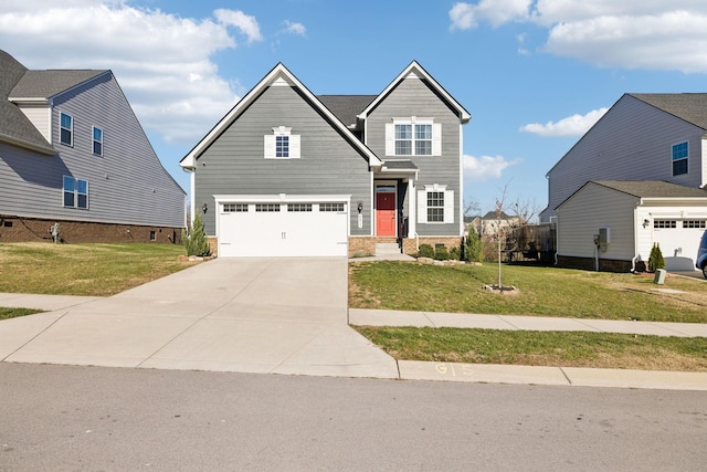 view of front facade with a garage and a front yard