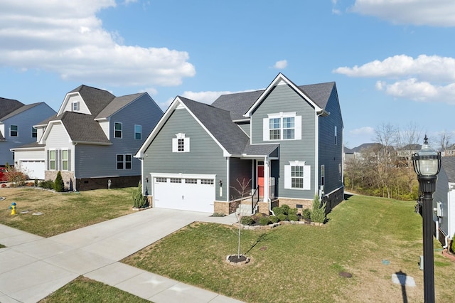 view of front facade featuring a front lawn and a garage