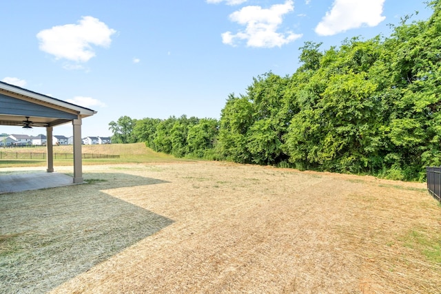 view of yard with a patio area and ceiling fan