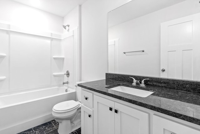 full bathroom featuring shower / bathing tub combination, vanity, and toilet