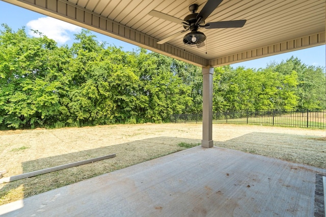 view of patio featuring ceiling fan