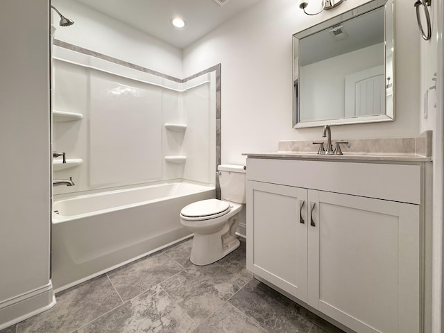 bathroom with vanity, toilet, and shower / bathtub combination