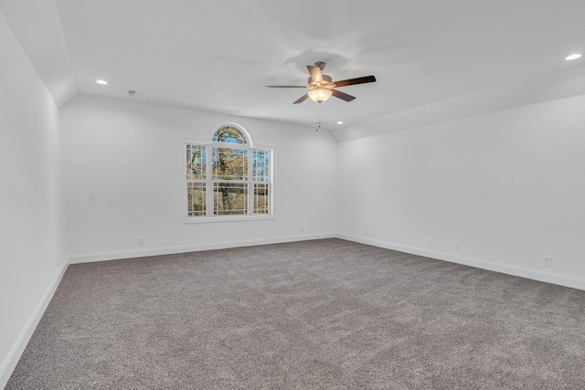 empty room featuring baseboards, a ceiling fan, and recessed lighting