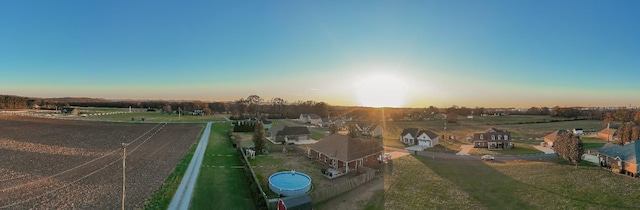 view of aerial view at dusk