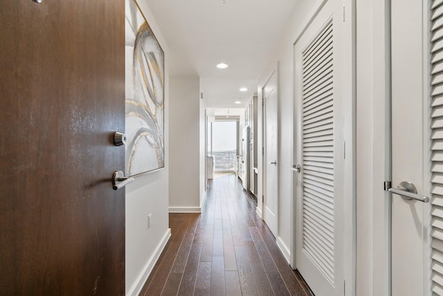 hall with dark hardwood / wood-style floors