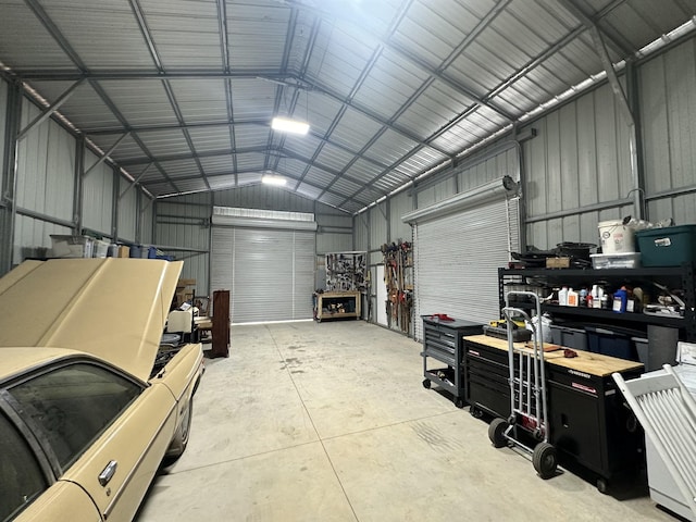 garage featuring a workshop area