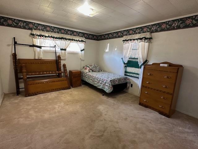 carpeted bedroom featuring multiple windows