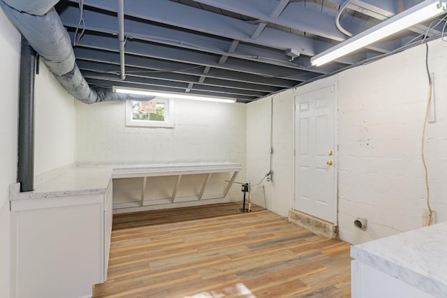 basement featuring hardwood / wood-style floors