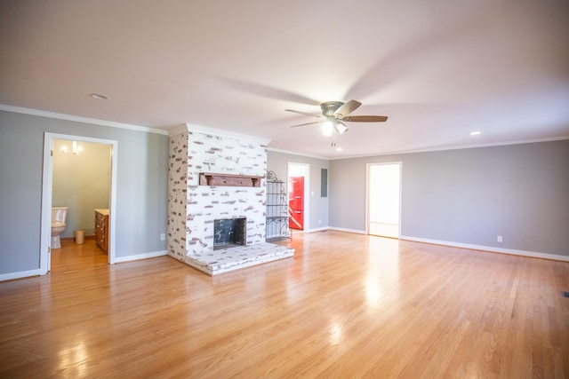 432 Menees Ln, Madison, TN 37115 - unfurnished living room with a ceiling fan, light wood finished floors, baseboards, recessed lighting, and crown molding