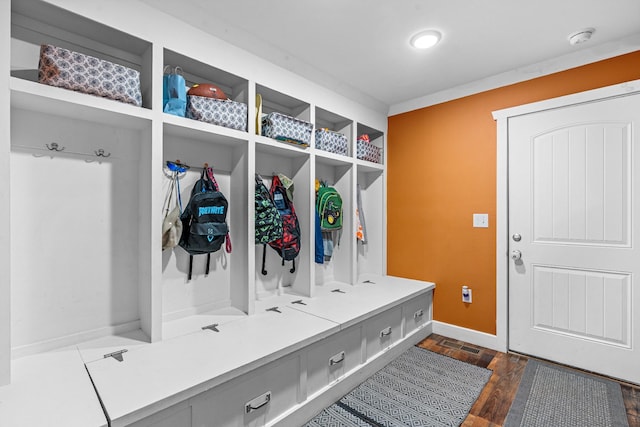 mudroom with dark hardwood / wood-style floors