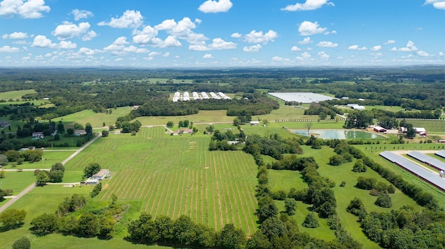 birds eye view of property with a rural view and a water view