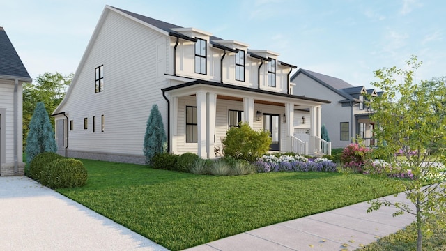 view of front of house featuring a porch and a front lawn