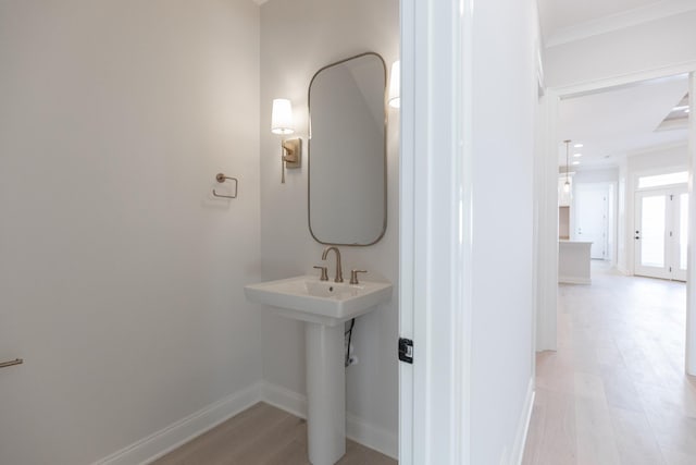 bathroom featuring a sink, baseboards, and wood finished floors