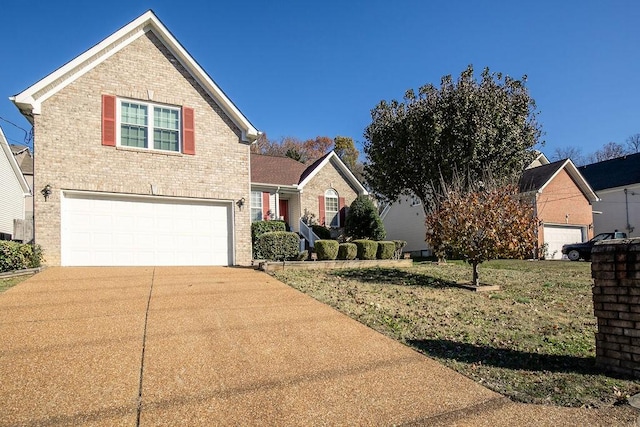 front facade with a front lawn and a garage