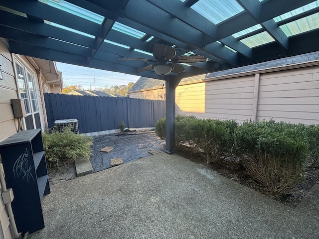 view of patio / terrace featuring ceiling fan and a pergola