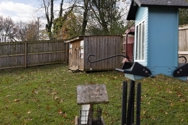 view of yard with a shed