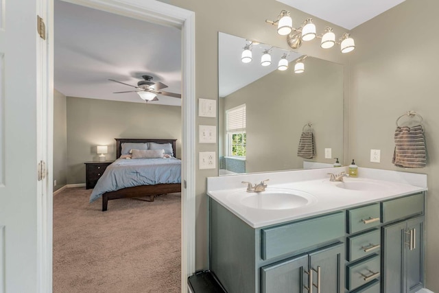 bathroom with vanity and ceiling fan