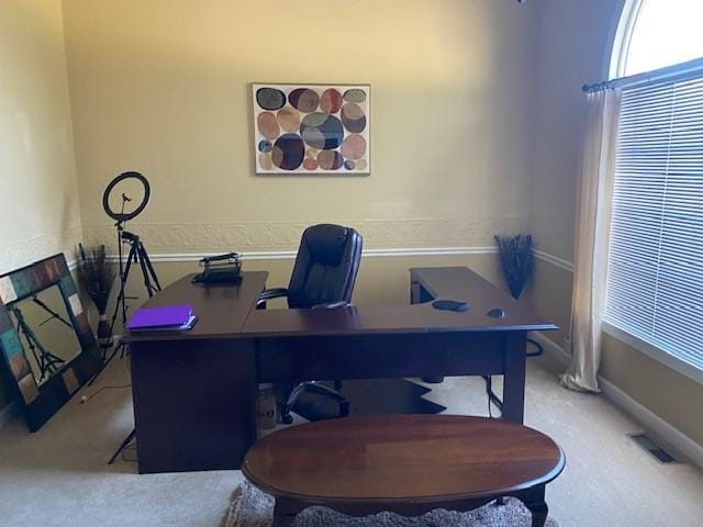 view of carpeted home office