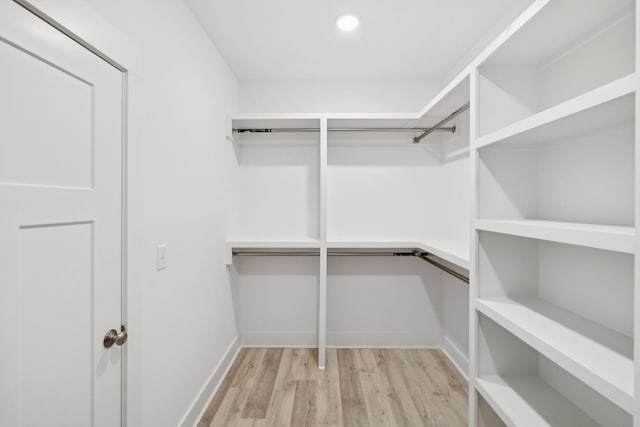 walk in closet with light wood-type flooring