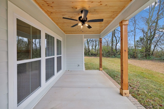 view of patio featuring ceiling fan