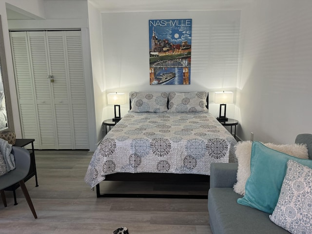 bedroom with a closet and wood-type flooring