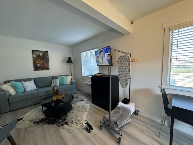 living room with light hardwood / wood-style flooring