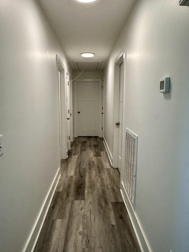 hallway featuring dark wood-type flooring