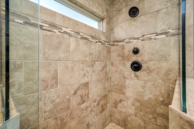 interior details featuring a tile shower