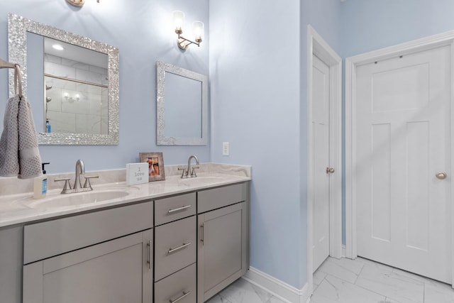 bathroom featuring vanity and walk in shower