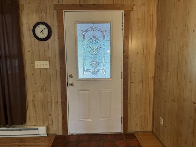 10795 Back Piney Rd, Bon Aqua, TN 37025 - doorway to outside with wood walls and baseboard heating