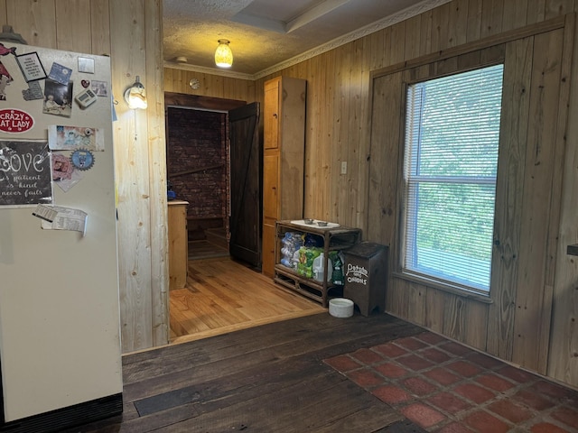 10795 Back Piney Rd, Bon Aqua, TN 37025 - corridor featuring wood walls, wood finished floors, and crown molding