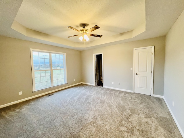 empty room featuring carpet flooring and a raised ceiling