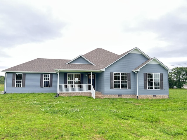 466 White Rd, Leoma, TN 38468 - ranch-style house with a porch, crawl space, a front lawn, and a shingled roof