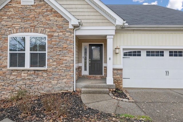 property entrance featuring a garage