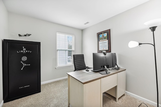 view of carpeted home office