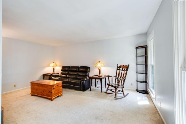 living room featuring light colored carpet