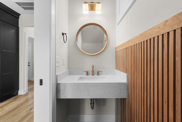 bathroom with wood-type flooring and sink