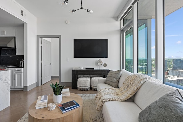 living room with hardwood / wood-style floors