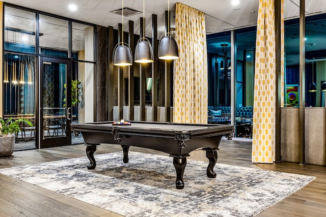 1616 W End Ave Unit 2011, Nashville, TN 37203 - playroom featuring floor to ceiling windows, pool table, wood finished floors, and recessed lighting