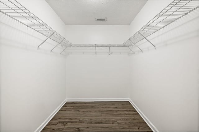 spacious closet featuring dark hardwood / wood-style flooring