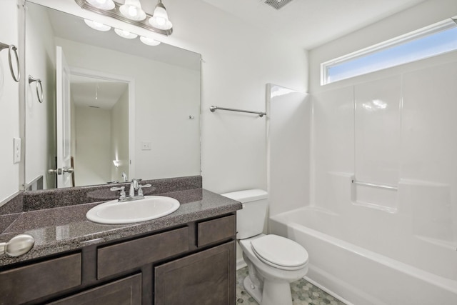 full bathroom featuring vanity, toilet, and tub / shower combination