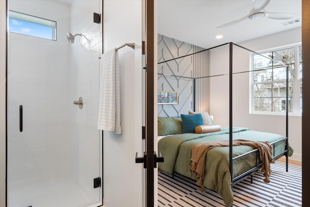 bedroom featuring visible vents and recessed lighting