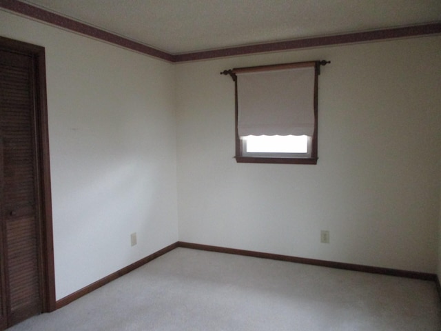 carpeted spare room featuring crown molding and a textured ceiling