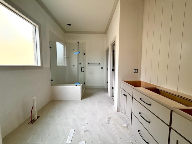 504 Gresham Ln, Murfreesboro, TN 37129 - full bath with a stall shower, crown molding, and vanity