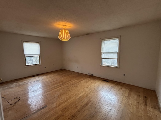 empty room featuring light hardwood / wood-style floors and a textured ceiling