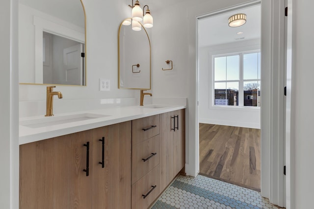 bathroom featuring hardwood / wood-style floors and vanity