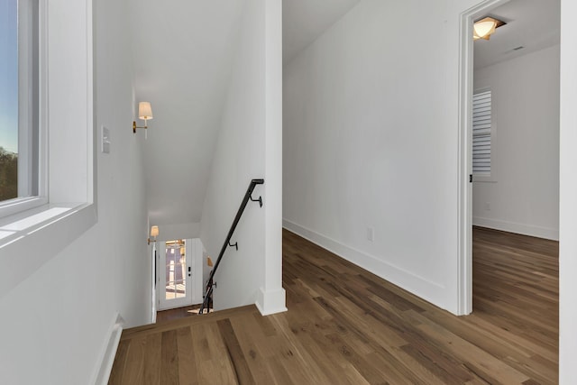 stairway featuring hardwood / wood-style floors